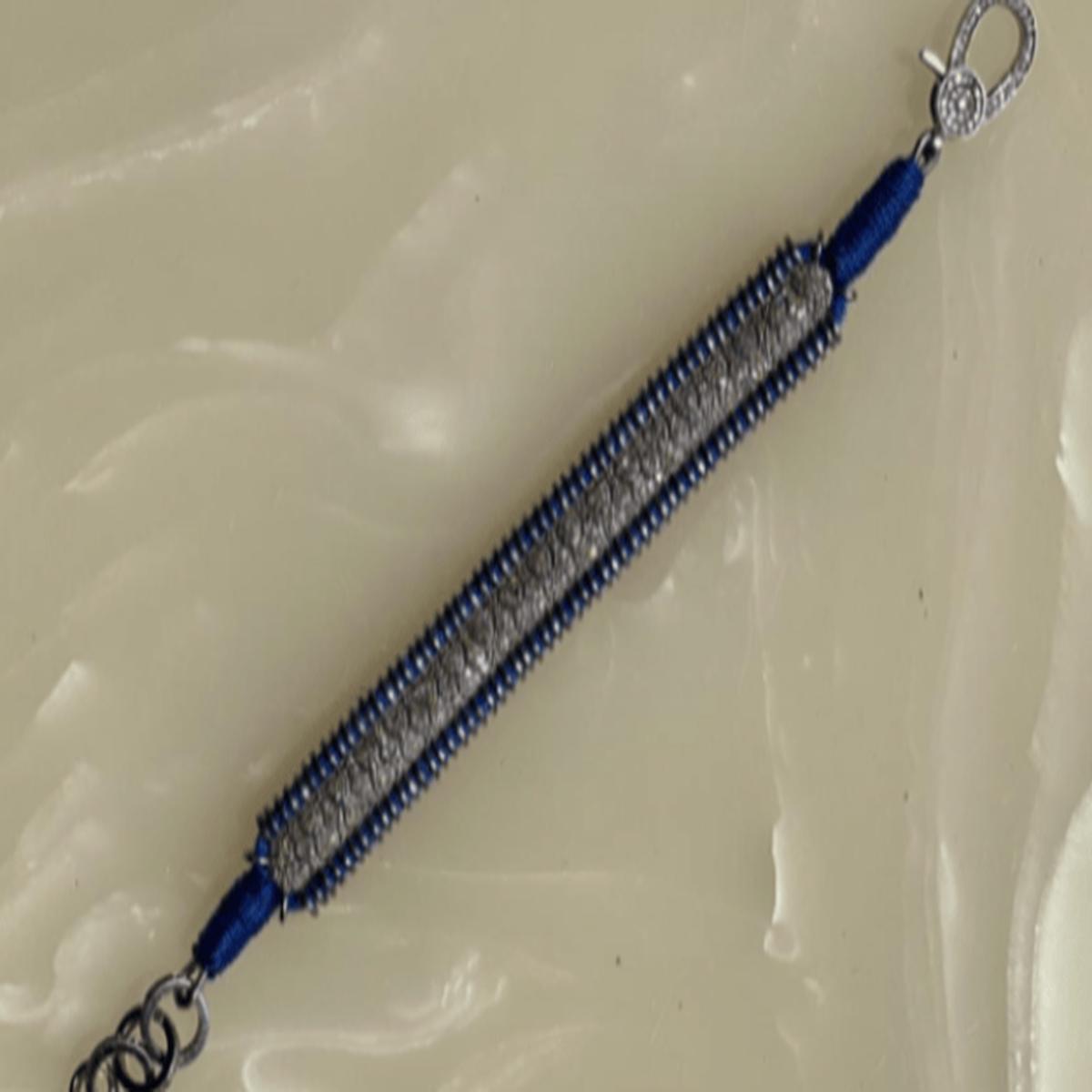 14K Victorian Bracelet - Wt. (Gross-24.260gms; Silver-22.768gms; Other-1.000gms) Dia. Single Cut LB 2.460ct with 491 Dia. Pcs - Royal Blue  HOC-VBRA1080