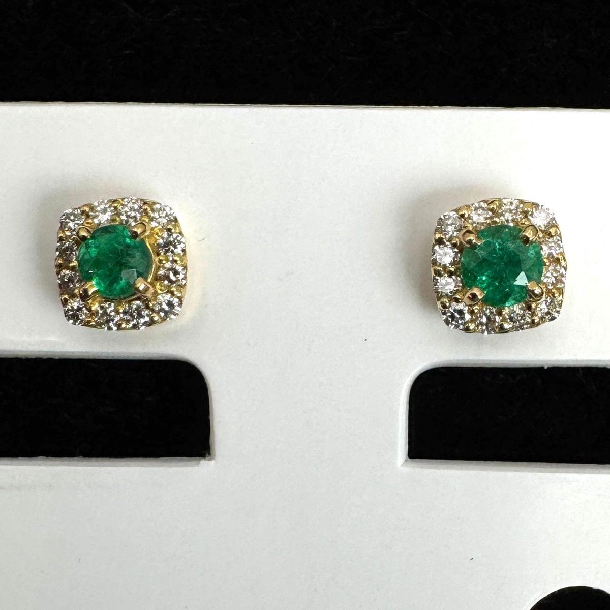 49164 K18 Emerald Earrings E0.09*2 D0.07*2 1.1