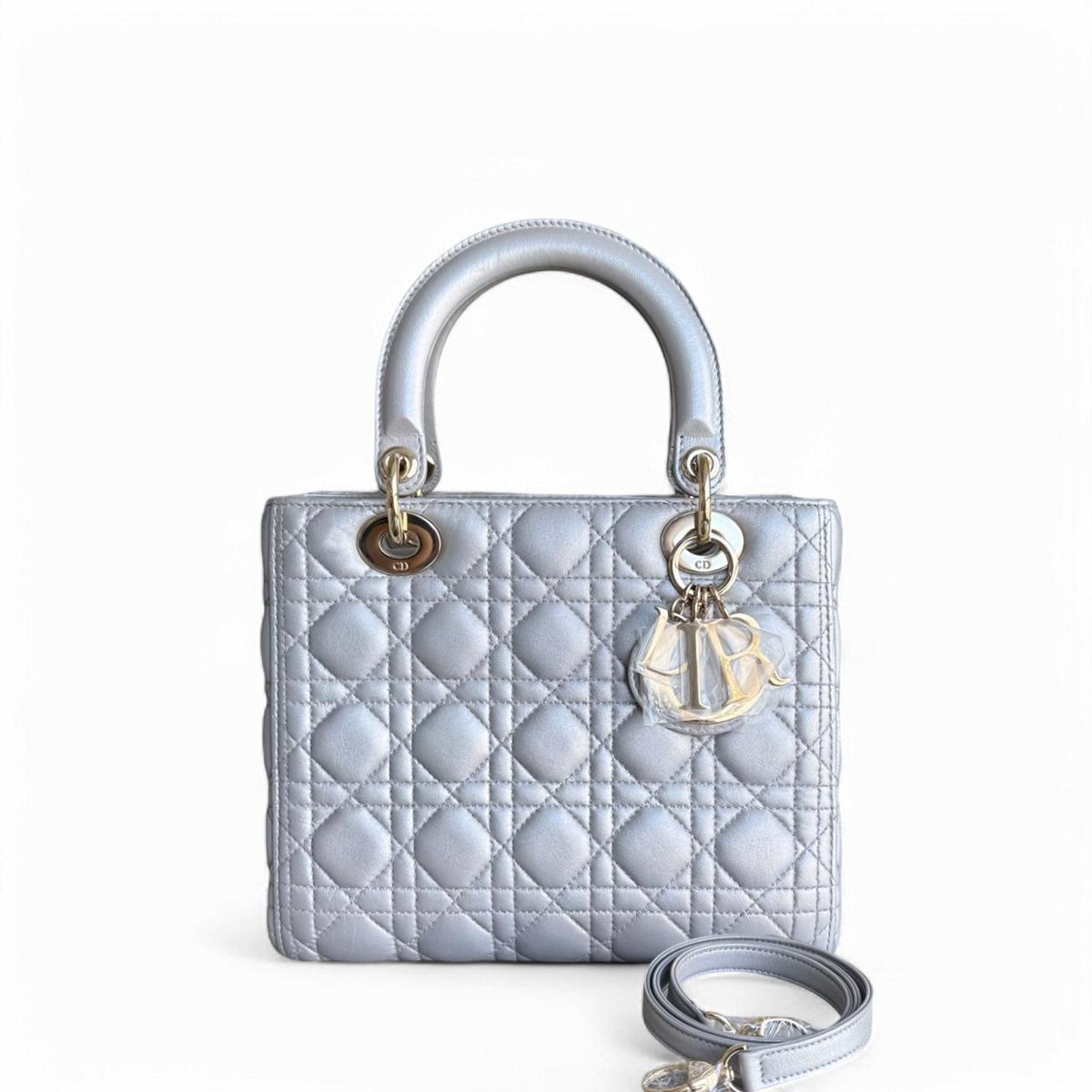 Dior Lady Medium - Cannage Lambskin Silver Gold Hardware