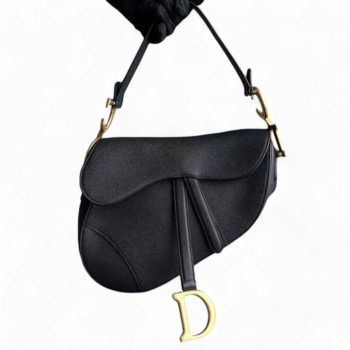 Dior Saddle Medium Grained Calfskin Black Golden Hardware Shoulder Bag